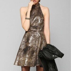 Urban Outfitters metallic backless halter mini dress
